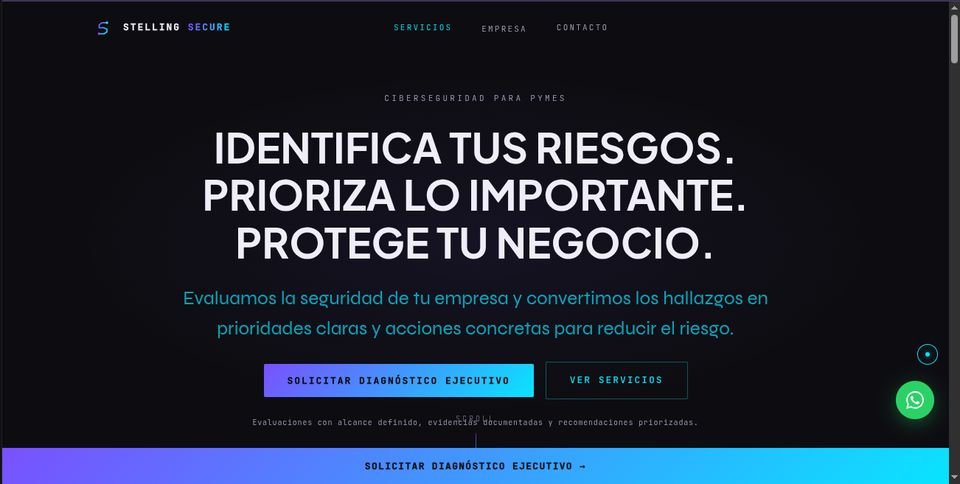 Captura de la página de inicio de StellingSecure
